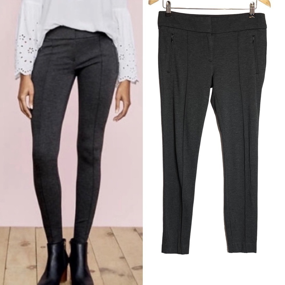 LOFT | Ankle Skinny Moto Pants Zipper Pockets Stretch Front Seams Gray EUC